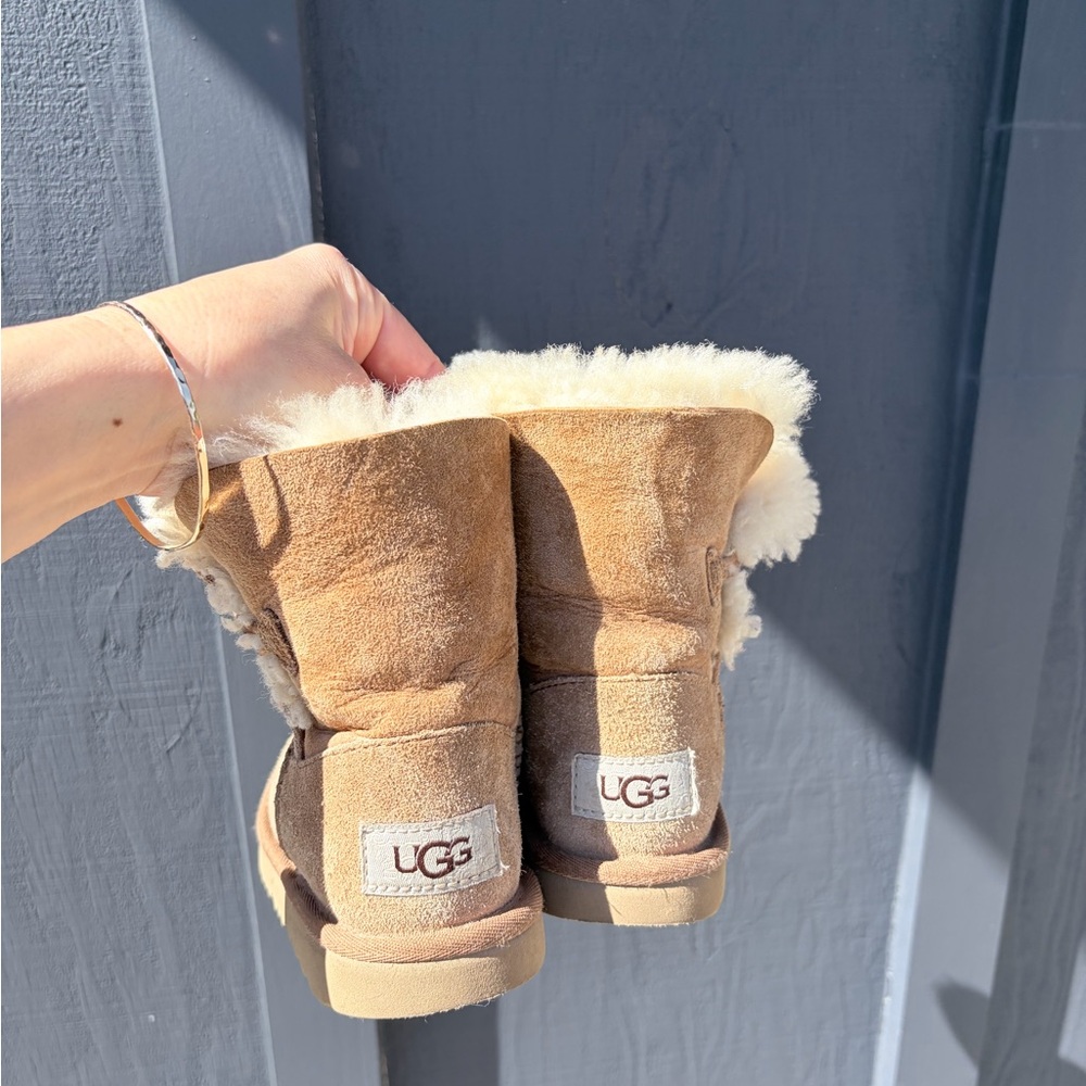 UGG Mini Suede Boots with Shearling Trim - Chestnut Tan